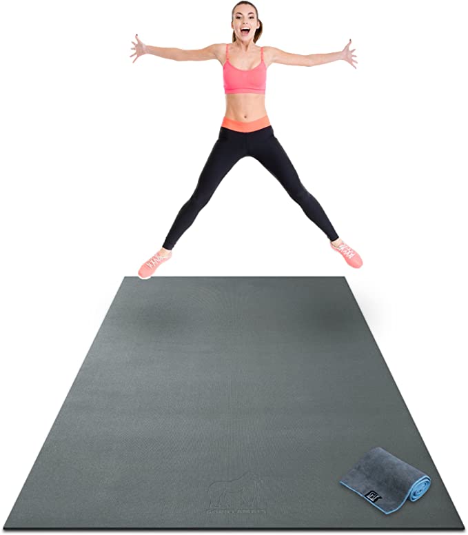 Premium Extra Large Exercise Mat - 8' x 4' x 1/4" Ultra Durable, Non-Slip, Workout Mats for Home Gym Flooring - Plyo, Jump, Cardio Mat - Use With or Without Shoes (244cm Long x 122cm Wide x 6mm Thick)