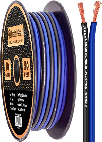 InstallGear 10 Gauge Speaker Wire - 99.9% Oxygen-Free Copper (OFC) - Blue/Black (50-Feet)