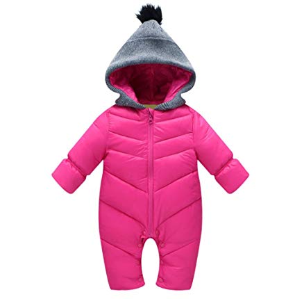 MNLYBABY Unisex Baby Hooded Puffer Jacket Jumpsuit Winter Warm Snowsuit Romper