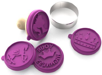 Silicandy Cookie Stamp Molds - 4/6 Set - Great for Activities with Kids - Themes are Get Well Soon / Royal Princess / Social Media Tween / Spread the Love - Silicone Kit for Homemade Cookies [Purple]