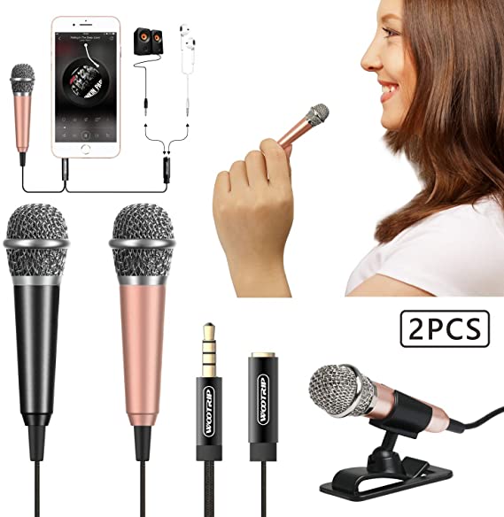 [2PCS] Mini Karaoke Microphone, Wootrip Mini Voice Recording Microphone Portable Karaoke Mic for Singing, Recording, Voice Recording (Black and Gold)
