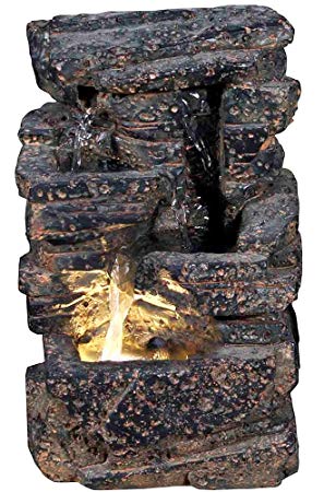 Harmony Fountains 11" Veyo Waterfall Rock Fountain w/LED Light: Lava Rock Indoor/Outdoor Water Feature for Tabletops, Gardens & Patios. Hand-Crafted Design. Adjustable Pump. HF-R22-11LT