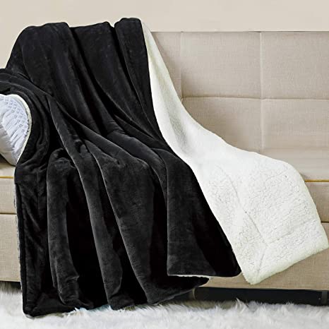 CozyLux Sherpa Fleece Blanket King Ash Black Plush Soft Reversible Fuzzy Warm Microfiber Blanket-Bed, Couch, Sofa, Car King Size Blanket(108" x 90")