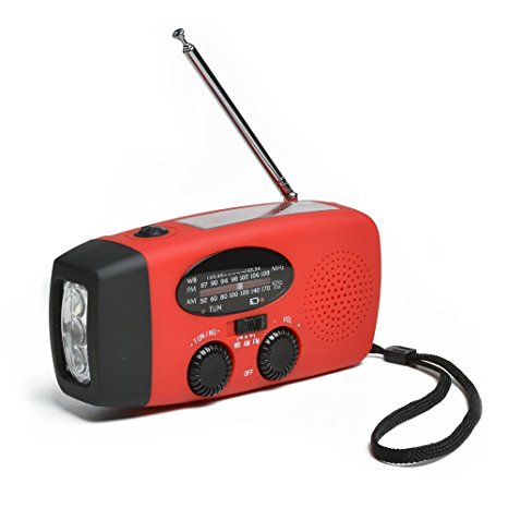 ODOLAND® Emergency NOAA Weather Radio with LED Flashlight - Outdoor Indoor Solar Hand Crank Self Powered AM/FM/NOAA Radio with Power Bank Charger for Smart Phone