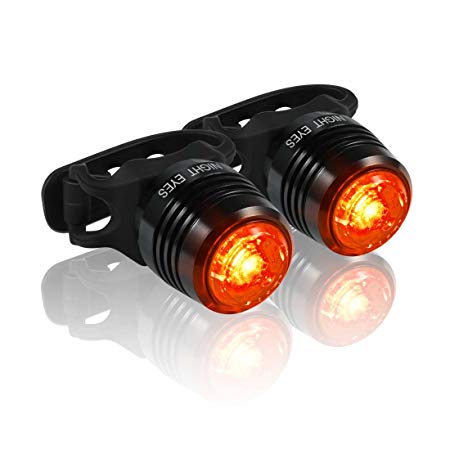 Night Eyes -USB Rechargeable Aluminum Mountain Bike Taillight,Bicycle Rear Light - Fits All Bikes, Helmet Or Backpack, Baby Cart,Best Rear Light for Cycling, Hikking,Running,Climbling (2 Pack)