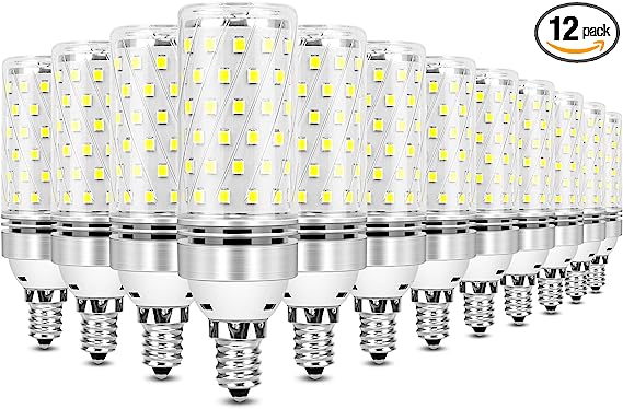 inShareplus E12 LED Bulbs 12 Pack, Daylight 6000K, 16W Candelabra LED Light Bulbs, CRI80 , 120W Equivalent, 1500LM, E12 Base LED Chandelier Bulbs Bright, Non-Dimmable LED Lamp