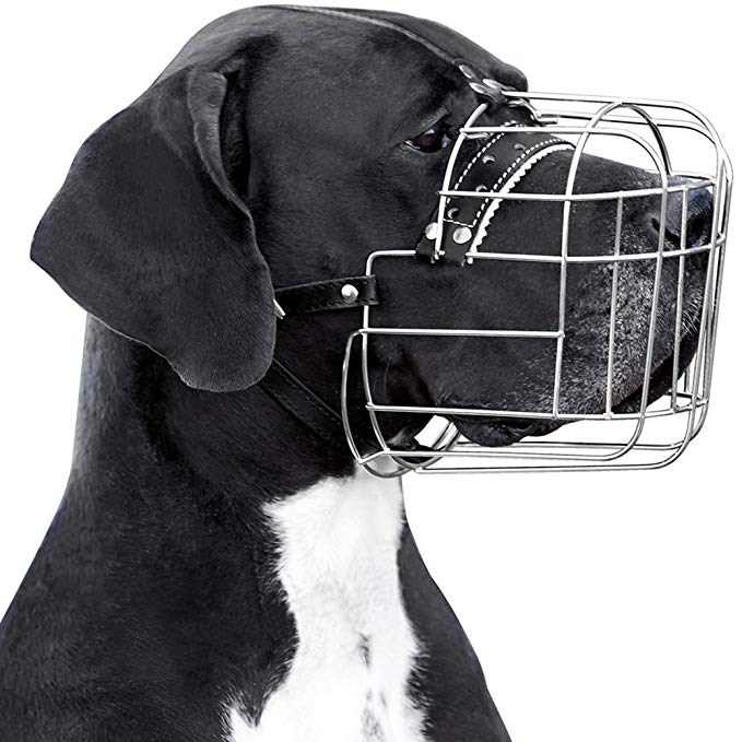 BronzeDog Metal Wire Basket Dog Muzzle Great Dane Leather Adjustable Large