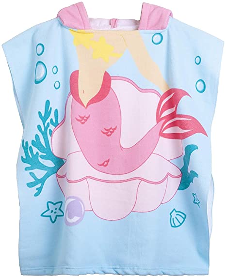 Kids Beach Towels - Hooded Bath Towel for Age 2-7 Years, Swim Pool Coverup Poncho for Toddlers Girls Boys Cartoon Animal (2-Shell Mermaid)