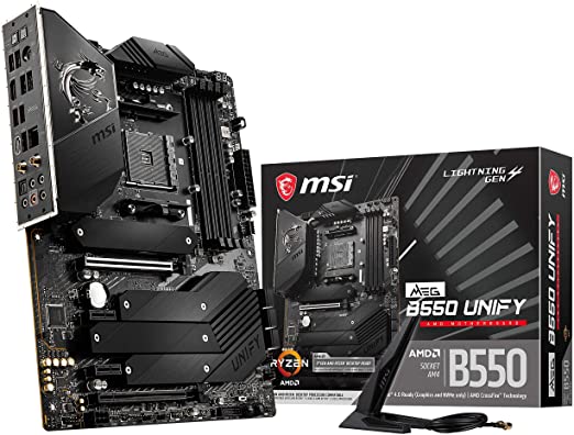 MSI MEG B550 UNIFY Gaming Motherboard ATX-AMD AM4 Ryzen 5000 Ready, 14 2 Phase 90A Power Stage, Integrated Cooling, 4 x DDR4 Dual-Channel (128 GB/5100 MHz), Gen 4 M.2 Connectors, Wi-Fi 6, 2.5 Gb/s LAN