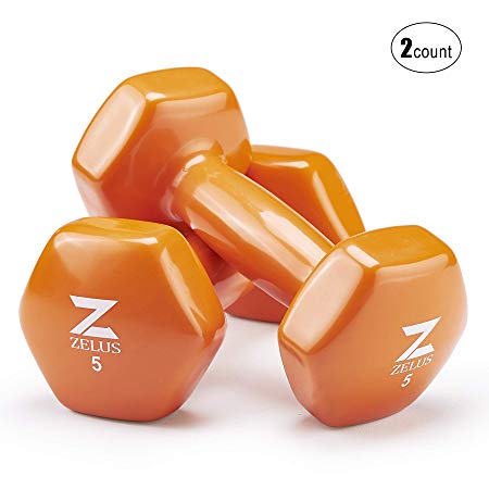ZELUS Deluxe Vinyl Coated Dumbbells Hex Hand Weights (Sold in Pair) with Non Slip Grip & Multi Weights Available