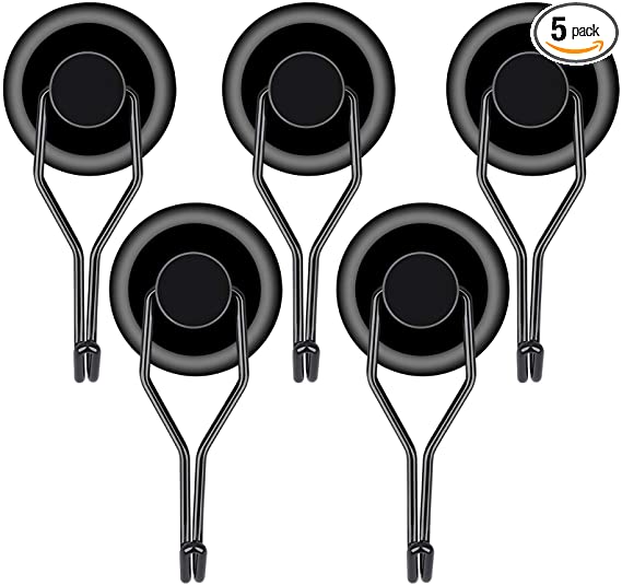 EVISWIY 100LBS Magnetic Hooks Heavy Duty Black for Refrigerator Hanging BBQ Grill Tools Pot Holders Oven Mitts Keys Strong Magnets with Hooks Swivel Magnet Hooks 5 Pack