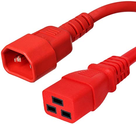C14 to C19 Power Cords - 3 Foot, Red, 15A/250V, 14/3 AWG - Iron Box Part # IBX-2501-03