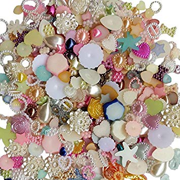 Chenkou Craft Random 100g/lot (Around 400pcs) 4-20mm Half Round Pearls Seastar Bow Rose Rhinestone Flat Back Pearls Bead Loose Beads Gem