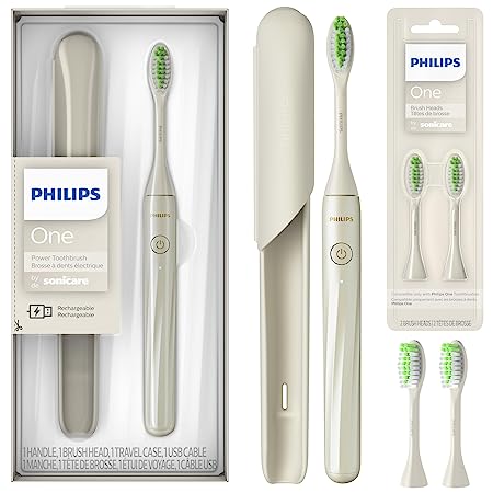 PHILIPS One by Sonicare Rechargeable Toothbrush, Brush Head Bundle, Snow, BD1004/AZ