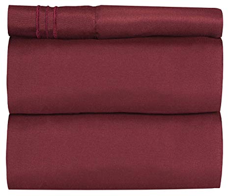 Twin Size Sheet Set - 3 Piece Set - Hotel Luxury Bed Sheets - Extra Soft - Deep Pockets - Easy Fit - Breathable & Cooling - Wrinkle Free - Comfy – Burgundy Bed Sheets - Twin Sheets – 3 PC