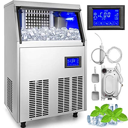 VEVOR 110V Commercial Ice Maker 155LBS/24H with Water Drain Pump 44LBS Storage Stainless Steel Commercial Ice Machine 5x9 Ice Tray LCD Control Auto Clean for Bar Home Supermarkets