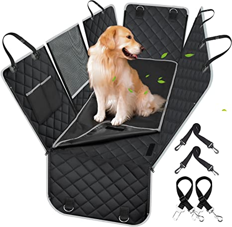 Yuntec Dog Car Hammock Pet Seat Cover for Back Seat, Bench Car Seat Cover Protector with Extra Cover & Zipper Mesh Window, Waterproof Anti-scratch Reat Seat Cover for Most Cars SUVs Trucks, etc - Black