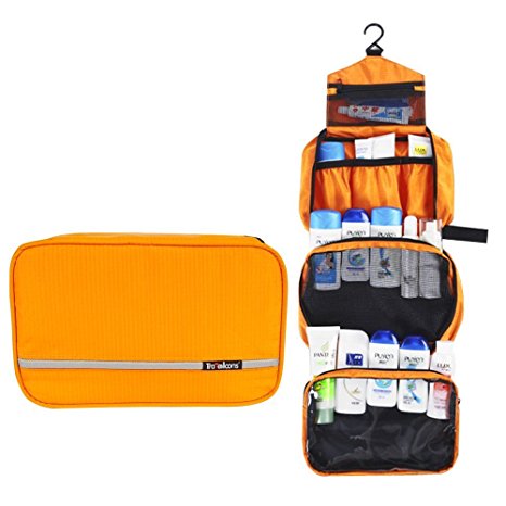 Hanging Toiletry Bag, MAXCHANGE 4 Layers Portable Waterproof Traveling Flat Toiletry Bag,Outdoor/Travel/Bathroom Cosmetic Bag with Large Capacity for Women Men Girls Boys(orange)