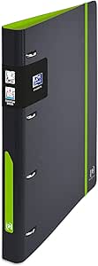 OXFORD Classeur à Anneaux European Binder For Students A4 Dos 30mm 4 Anneaux en D Couverture Polypro Expansé Bicolore Noir/Vert