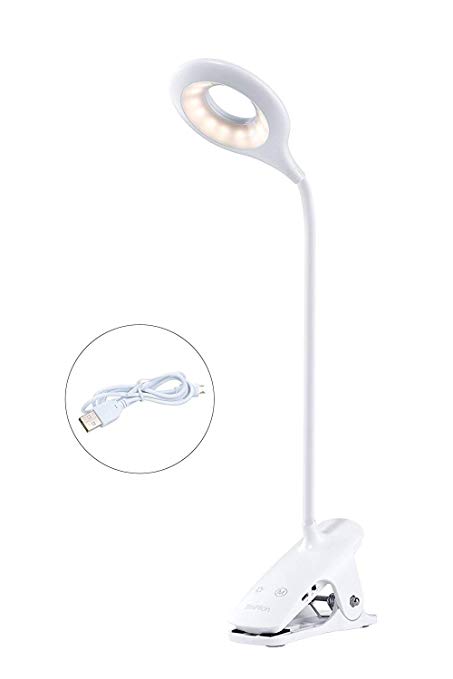 Brivation Clip-On LED Desk Lamp, Portable Eye-Care Wired/Wireless Bedside Table Light, Flexible Gooseneck USB Rechargeable, 3 Lighting Modes with 3 Brightness Levels, Touch Control, White