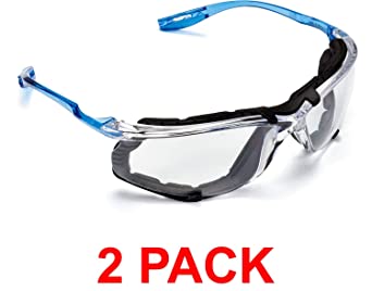 3M Safety Glasses, Virtua CCS Protective Eyewear 11872, Removable Foam Gasket, Clear Anti-Fog Lenses, Corded Ear Plug Control System (2 Pack)