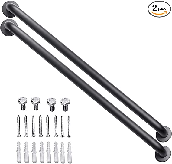 2 Pack 32 Inch Black Shower Grab Bars, ZUEXT Stainless Steel Bathroom Wall Grab Bar Handle, Shower Balance Bar, Safety Hand Rail Support,Handicap Elderly Senior Assist Bath Grab Handle(1.25" Diameter)