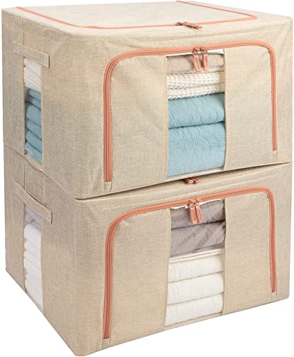NEOVIVA Collapsible Storage Bags for Comforters Blankets with Handles and Steel Frame, 66L Large Capacity Clothes Storage Organizer Containers for Closets and Underbed Bedding