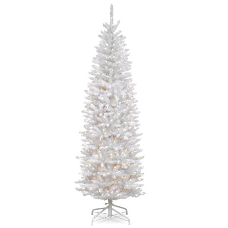 National Tree (KWW7-300-70) Kingswood White Fir Hinged Pencil Tree with 300 Clear Lights, 7-Feet