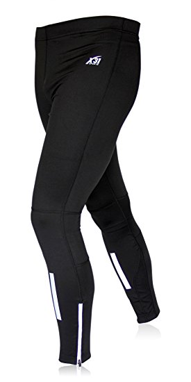 Mens Running Tights, Cycling Pants, Cold Weather Leggings with Zipper Pocket by X31 Sports