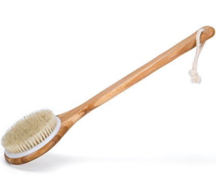 Bath Dry Body Brush-Natural Bristles Back Scrubber With Long Wooden Handle for Cellulite & Exfoliating by Janrely