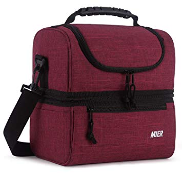 MIER Adult Lunch Box Insulated Lunch Bag Large Cooler Tote Bag for Men, Women, Double Deck Cooler (Dark Red, Large)