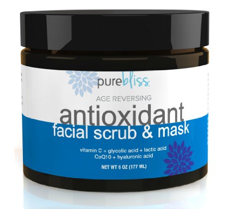 Organic & Natural Antioxidant Facial Cleanser, Exfoliating Scrub and Moisturizing Face Treatment Mask All-In-One - With Vitamin C, Hyaluronic, Lactic & Glycolic Acids - Minimizes Pores, Hydrates & Smooths Skin