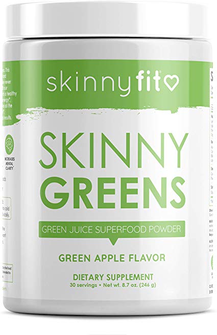 SkinnyFit Skinny Greens, Green Juice Superfood Powder, Green Apple Flavor, Increase Energy & Focus, Boost Metabolism, Optimize Digestion, Transform Your Health, 30 Servings