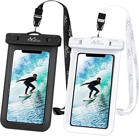 MoKo Waterproof Phone Pouch [2 Pack], Underwater Phone Case Dry Bag with Lanyard Compatible with iPhone 13/13 Pro Max/iPhone 12/12 Pro Max/11 Pro Max, X/Xr/Xs Max,8, Samsung S21/S10/S9, Note 10