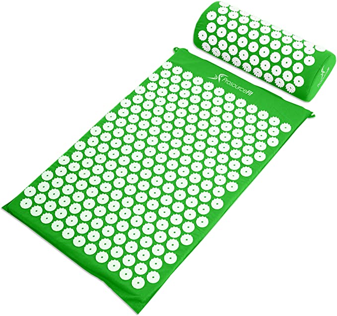 ProSource Acupressure Mat and Pillow Set for Back / Neck Pain Relief and Muscle Relaxation , Green