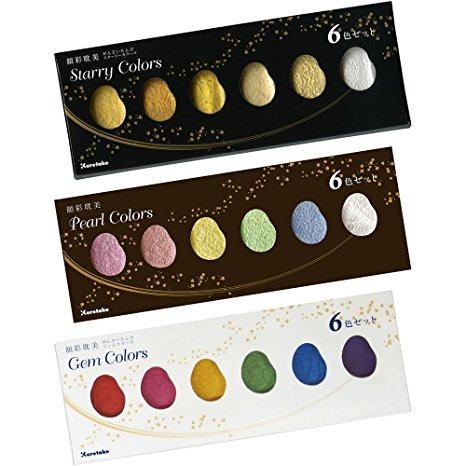 Kuretake Gansai Tambi 6 color set (3 colors set(Starry,Pearl,Gem))