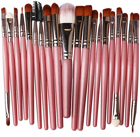 nuoshen 20Pcs Make Up Brush Set,Blending Brush Cosmetic Brushes Kit for Eye Lip(Pink Rose Golden)