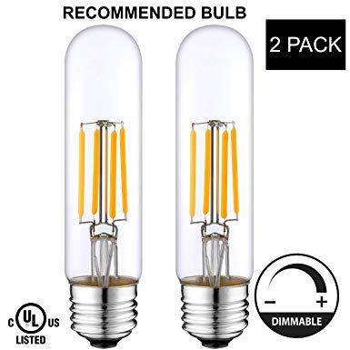Light Accents Indoor/Outdoor Dimmable LED Filament Light Bulb T10, 4W (40W Equivalent), 400 lumens, 2700K (Warm White), Omnidirectional, Medium Base (E26) UL-Listed – (Pack of 2)