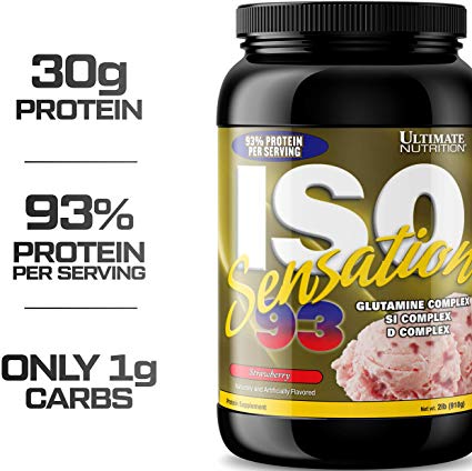 Ultimate Nutrition Sensation 93 ISO 100% Protein Powder Whey Isolate (Strawberry,2 Pounds)