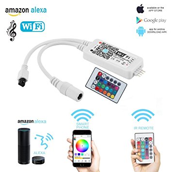 LED Strip Light Alexa RGB Controller WiFi Smart Home Voice Control with IR 24 Keys Remote Compatible on Android and IOS