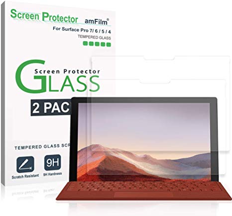 amFilm (2 Pack) Screen Protector Glass for Microsoft Surface Pro 7, Surface Pro 6, Surface Pro 5, and Surface Pro 4 - Case Friendly (Easy Install) Tempered Glass Film (12.3 Inches)