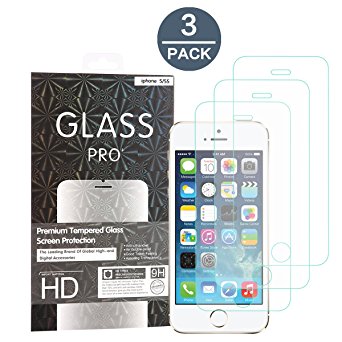(3 Pack) iPhone SE 5 5c 5s Glass Screen Protector, Abestbox 9H HD Premium Tempered Glass for iPhone5S/ SE/ 5C/ 5, Ultra Thin (0.26mm), 99.9% Light Transmission, Most Durable