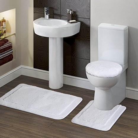 Lifewit Soft 3 Piece Bath Toilet Mat Set 20"x32" Bath Mat, 20"x20" Contour Mat, 15"x15" Lid Cover White