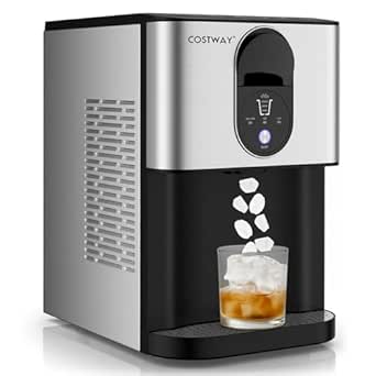 COSTWAY Self Dispensing Nugget Ice Maker Countertop, 56 Lbs/24H Soft Chewable Ice, Pebble Ice Maker with Self-Cleaning, One-Button Operation, Portable Stainless Steel Ice Maker for Home Office Party