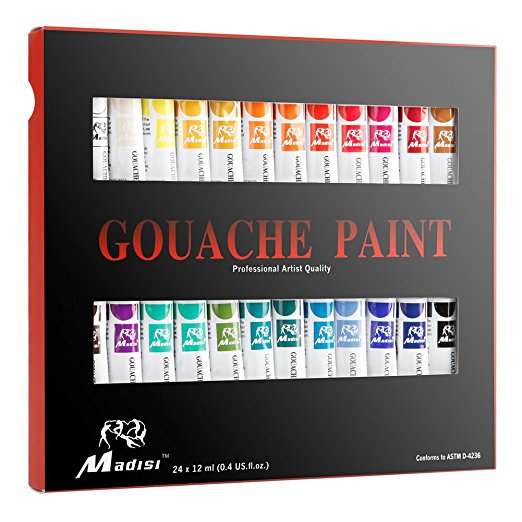 Madisi Gouache Paint Set - 24 Vivid Colors, 12 ML Tubes