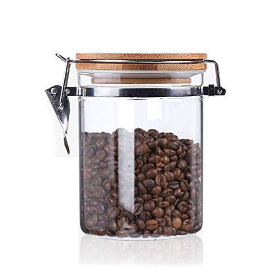 Usmascot Glass Storage Jar with Bamboo Lid, High Borosilicate Glass, Airtight Sealing Ring, 850ml(28.7 FL OZ) Preserving Jars for Tea Coffee Herb Spices Sugar and More (850ml)