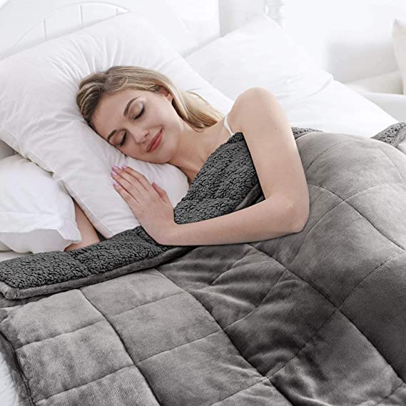 Coolplus Fleece Weighted Blankets 20lb ,Soft Sherpa and Warm Fuzzy Dual Sided Throw Blanket for Adult, Queen Size Plush Weighted Blankets Suit for Sofa, Bed, 60 x 80 Inch, Grey