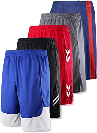 Liberty Imports 5-Pack Big Boys Youth Quick Dry Athletic Performance Basketball Shorts with Pockets