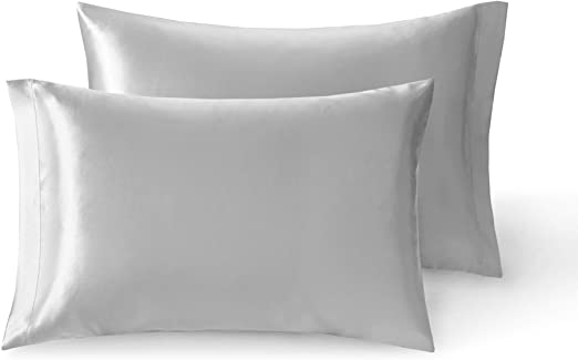 Silky Satin Pillow Cases Set of 2 | Satin Pillowcase for Hair And Skin | Silver Grey, Queen Pillow Cases, 20 x 30 Inch – Reduce Skin Irritation & Frizzy Hair | Retains Color in Easy Machine Wash & Dry