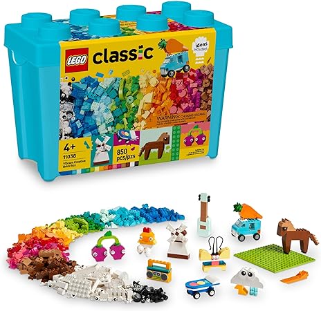 LEGO Classic Vibrant Creative Brick Box with Unicorn, Skateboard, Guitar, Plane & More for Kids, 850 Piece Building Set, Multicolor, Plastic